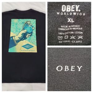 Obey Worldwide Earth Grenade Art Shirt Mens XL Propaganda Streetwear Skate Skull